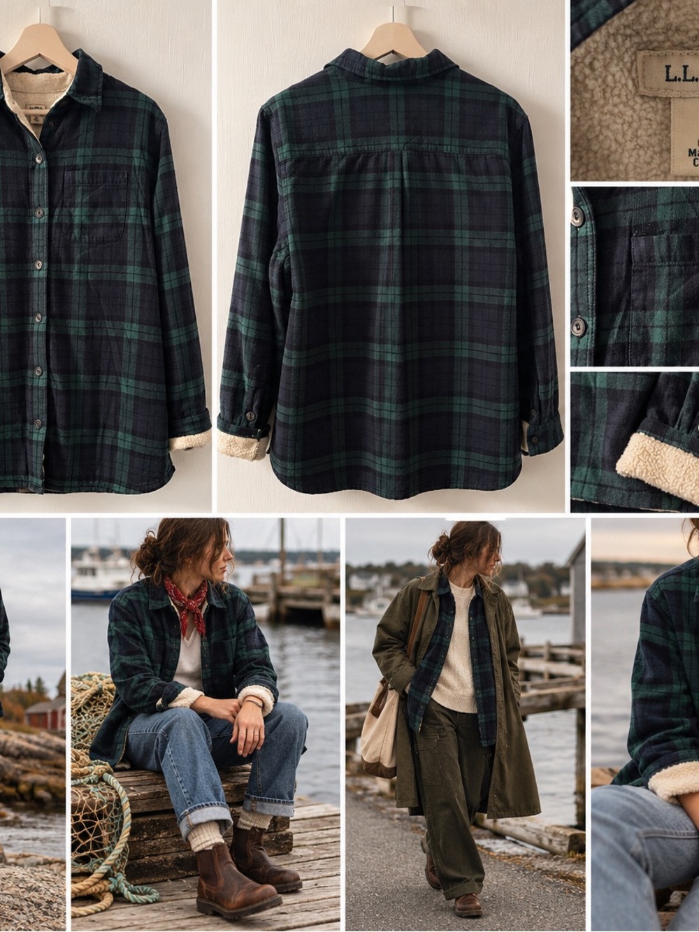 L.L.Bean Fleece Lined Black Watch Plaid Shirt Jacket S